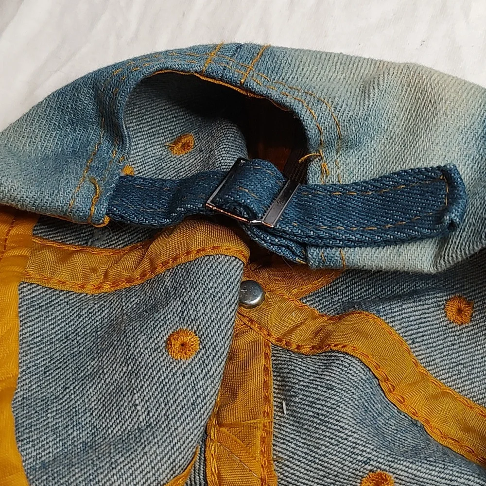 Bling American Flag Denim Distressed Jean Cap USA Hat - Picture 9 of 11